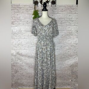 Lascana Gray Grey Floral Abstract Smocked Maxi Dress
